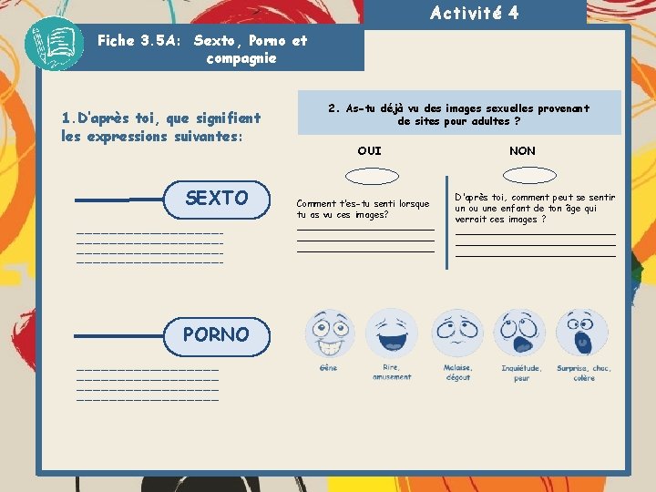 Activité 4 Fiche 3. 5 A: Sexto, Porno et compagnie 1. D’après toi, que