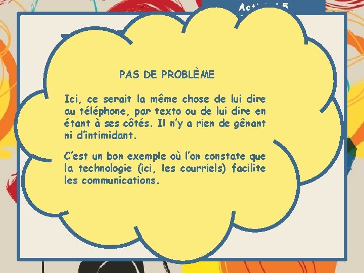 Activité 5 On en discute! PAS DE PROBLÈME Ici, ce serait la même chose