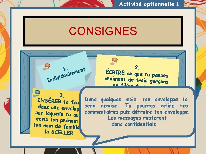 Activité optionnelle 1 CONSIGNES 2. ÉCRIRE ce que tu penses vraiment de trois garçons