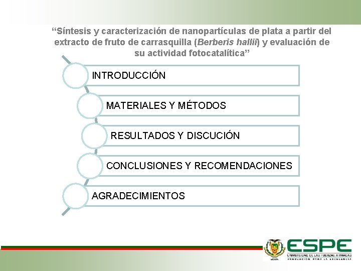 “Síntesis y caracterización de nanopartículas de plata a partir del extracto de fruto de
