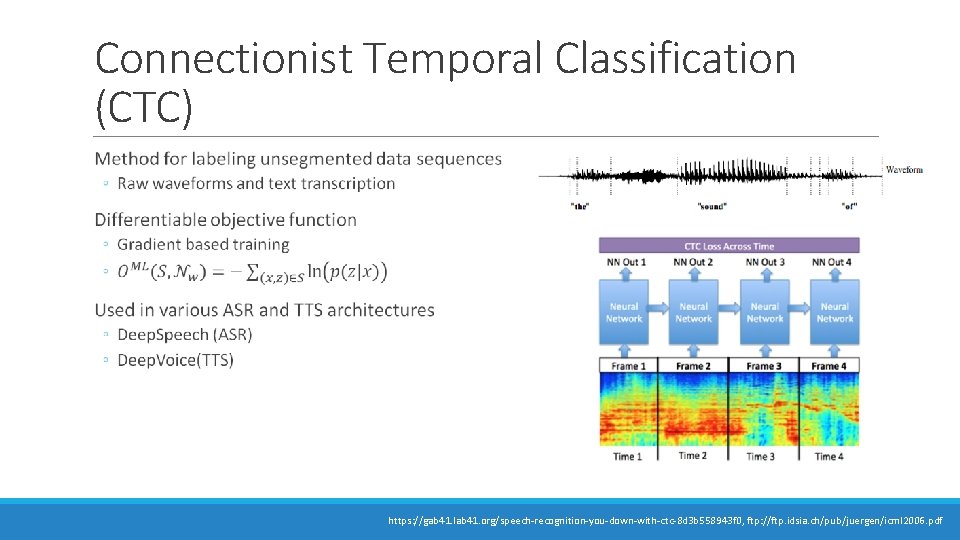 Connectionist Temporal Classification (CTC) https: //gab 41. lab 41. org/speech-recognition-you-down-with-ctc-8 d 3 b 558943 Connectionist Temporal Classification (CTC) https: //gab 41. lab 41. org/speech-recognition-you-down-with-ctc-8 d 3 b 558943