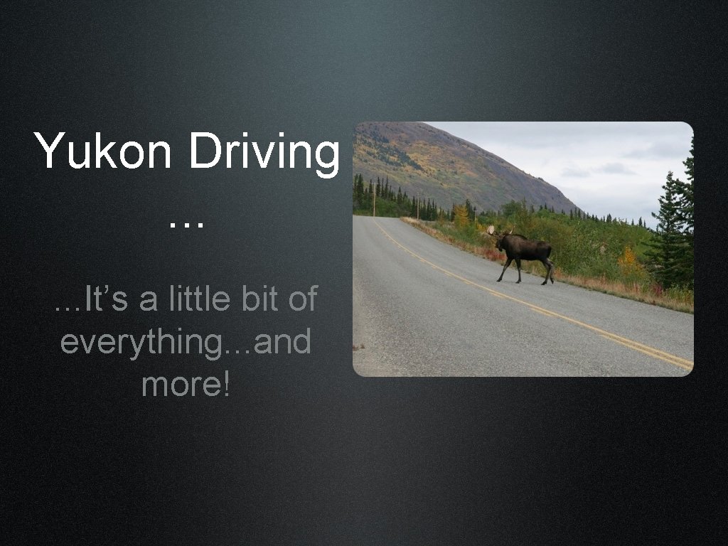 Yukon Driving . . . It’s a little bit of everything. . . and