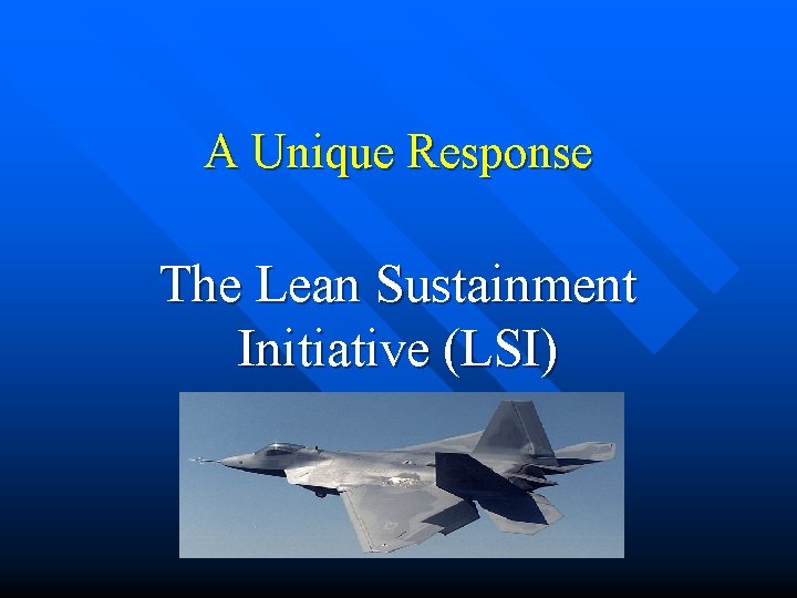 A Unique Response The Lean Sustainment Initiative (LSI) 