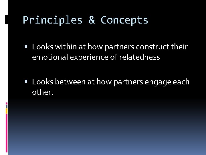 Principles & Concepts Looks within at how partners construct their emotional experience of relatedness