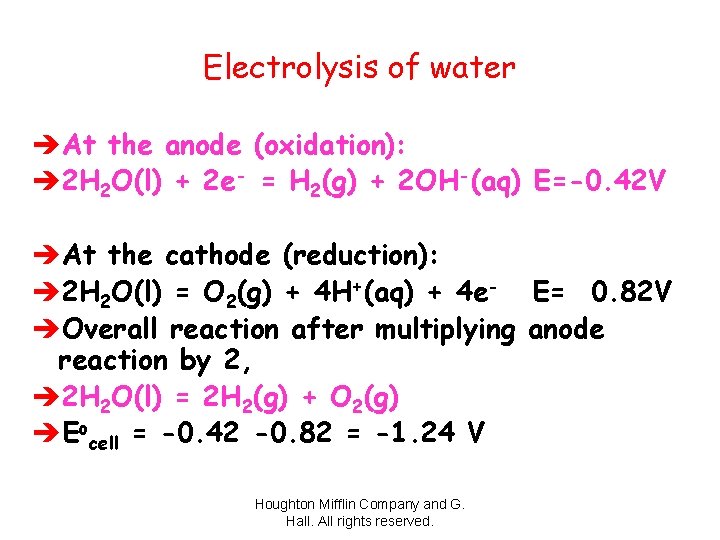 Lecture 25 Electrolysis Define Electrolysis Some Examples What