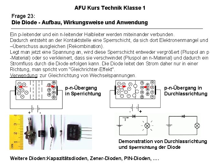 AFU Kurs Technik Klasse 1 Frage 23: Die Diode - Aufbau, Wirkungsweise und Anwendung