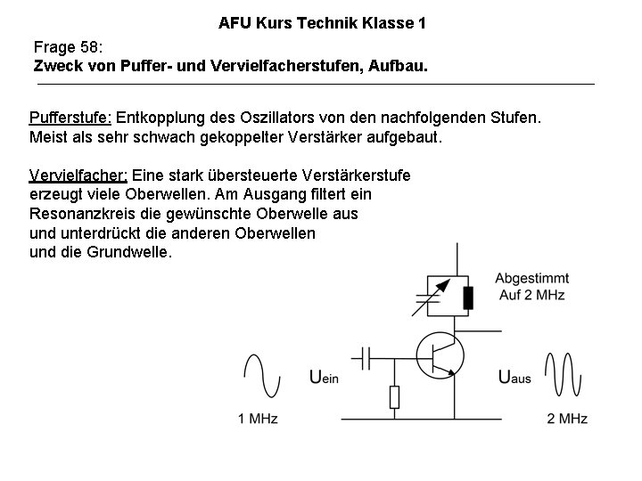 AFU Kurs Technik Klasse 1 Frage 58: Zweck von Puffer- und Vervielfacherstufen, Aufbau. Pufferstufe: