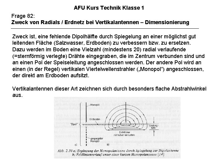 AFU Kurs Technik Klasse 1 Frage 82: Zweck von Radials / Erdnetz bei Vertikalantennen