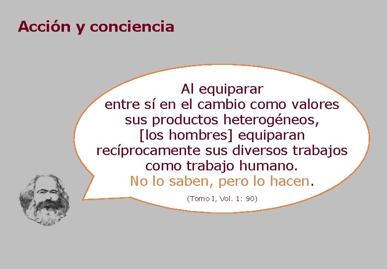 Acción y conciencia Al equiparar entre sí en el cambio como valores sus productos