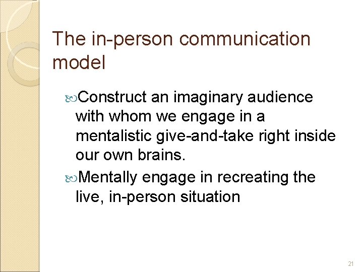 The in-person communication model Construct an imaginary audience with whom we engage in a