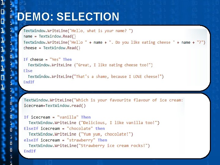 DEMO: SELECTION 