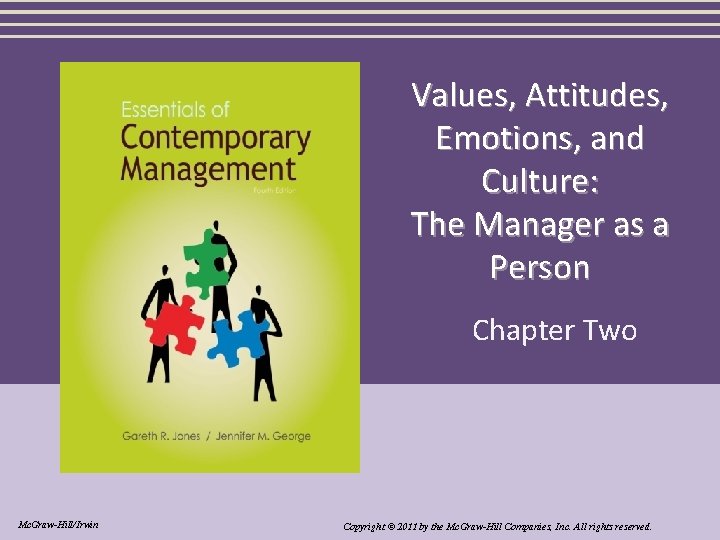 Values, Attitudes, Emotions, and Culture: The Manager as a Person Chapter Two Mc. Graw-Hill/Irwin