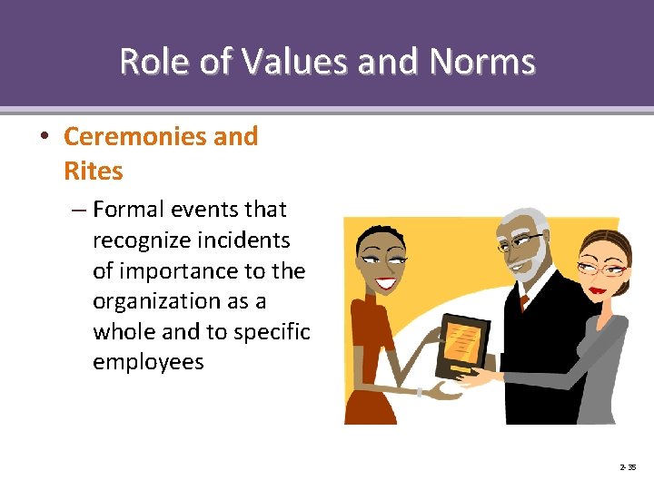 Role of Values and Norms • Ceremonies and Rites – Formal events that recognize