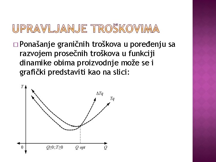 � Ponašanje graničnih troškova u poređenju sa razvojem prosečnih troškova u funkciji dinamike obima