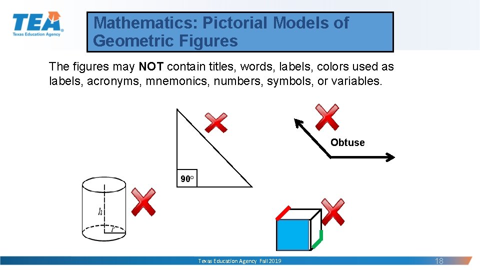 Mathematics: Pictorial Models of Geometric Figures The figures may NOT contain titles, words, labels,