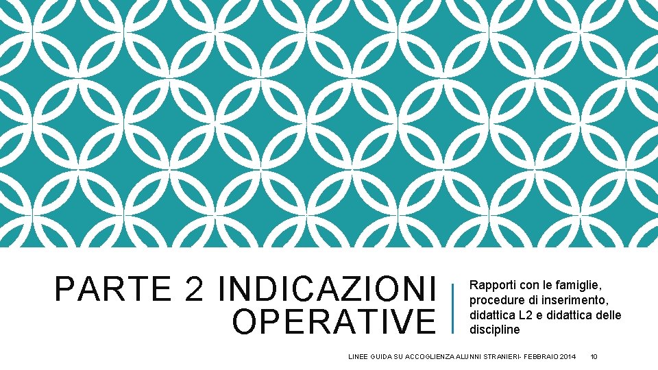 PARTE 2 INDICAZIONI OPERATIVE Rapporti con le famiglie, procedure di inserimento, didattica L 2