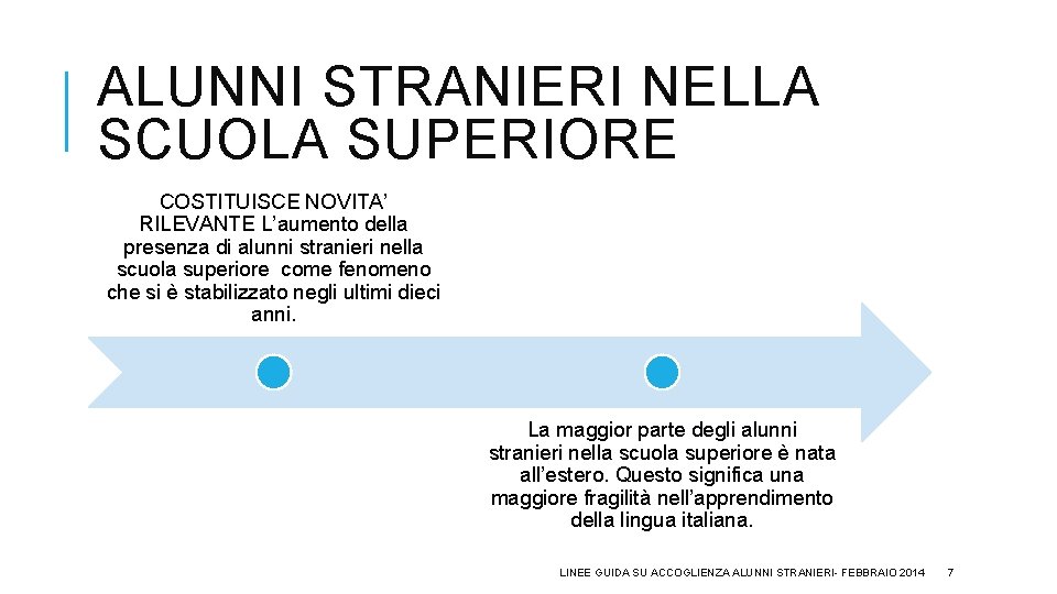 ALUNNI STRANIERI NELLA SCUOLA SUPERIORE COSTITUISCE NOVITA’ RILEVANTE L’aumento della presenza di alunni stranieri