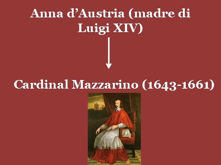 Anna d’Austria (madre di Luigi XIV) Cardinal Mazzarino (1643 -1661) 