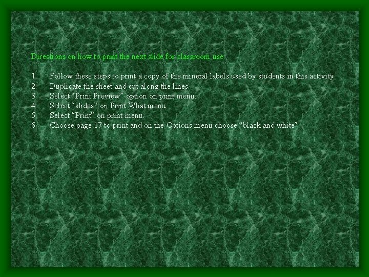 Directions on how to print the next slide for classroom use: 1. 2. 3.