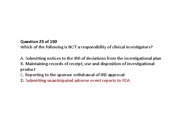 Question 25 of 100 Which of the following is NOT a responsibility of clinical Question 25 of 100 Which of the following is NOT a responsibility of clinical