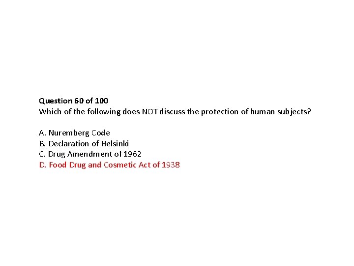 Question 60 of 100 Which of the following does NOT discuss the protection of Question 60 of 100 Which of the following does NOT discuss the protection of