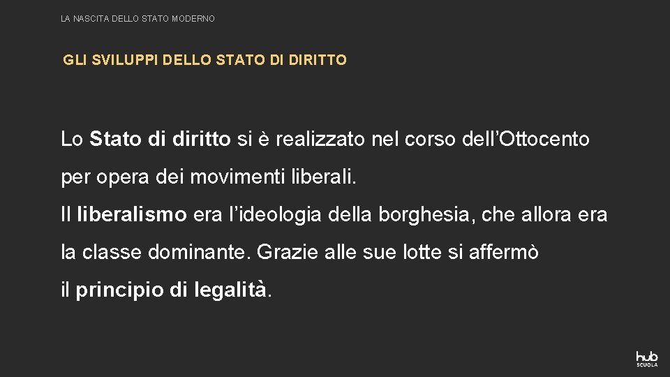 LA NASCITA DELLO STATO MODERNO GLI SVILUPPI DELLO STATO DI DIRITTO Lo Stato di