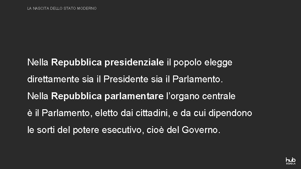 LA NASCITA DELLO STATO MODERNO Nella Repubblica presidenziale il popolo elegge direttamente sia il