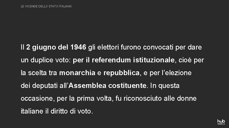 LE VICENDE DELLO STATO ITALIANO Il 2 giugno del 1946 gli elettori furono convocati