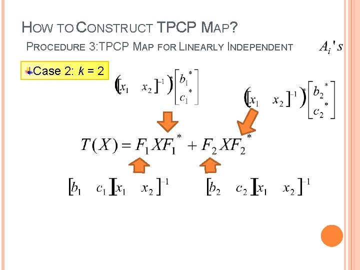 HOW TO CONSTRUCT TPCP MAP? PROCEDURE 3: TPCP MAP FOR LINEARLY INDEPENDENT Case 2: