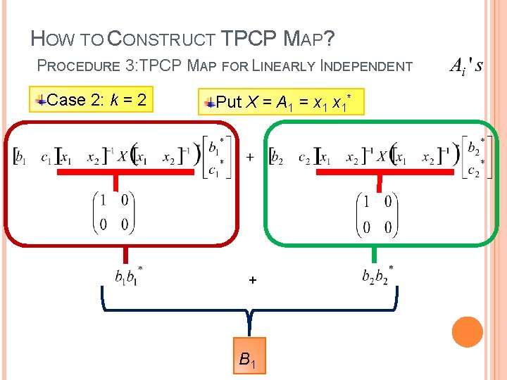 HOW TO CONSTRUCT TPCP MAP? PROCEDURE 3: TPCP MAP FOR LINEARLY INDEPENDENT Case 2: