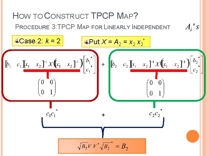 HOW TO CONSTRUCT TPCP MAP? PROCEDURE 3: TPCP MAP FOR LINEARLY INDEPENDENT Case 2:
