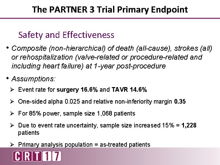 The PARTNER 3 Trial Primary Endpoint Safety and Effectiveness • Composite (non-hierarchical) of death