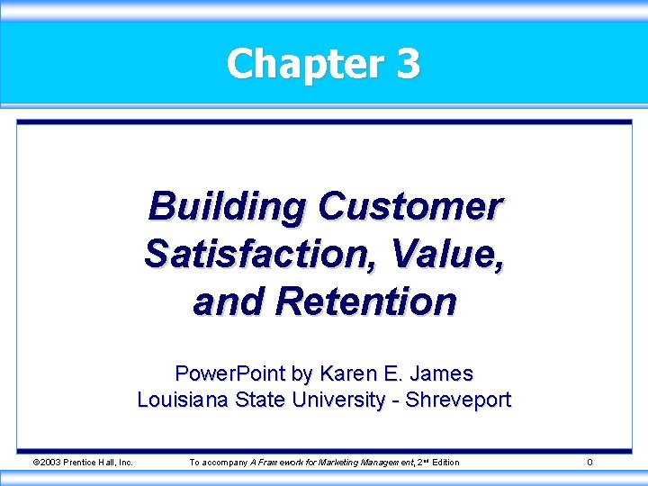Chapter 3 Building Customer Satisfaction, Value, and Retention Power. Point by Karen E. James