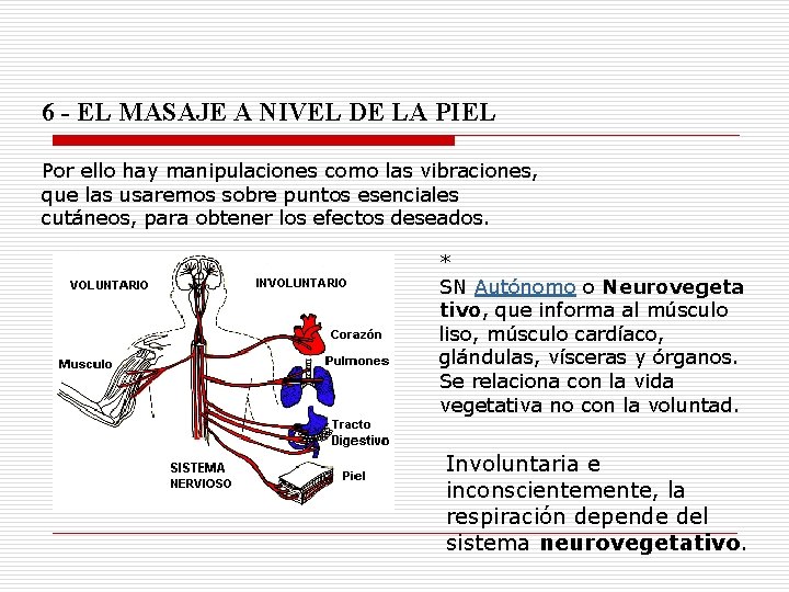 6 - EL MASAJE A NIVEL DE LA PIEL Por ello hay manipulaciones como