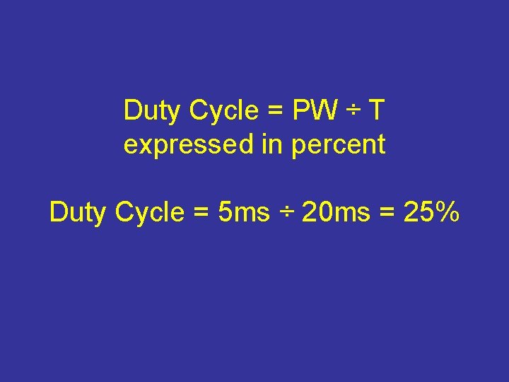 Duty Cycle = PW ÷ T expressed in percent Duty Cycle = 5 ms