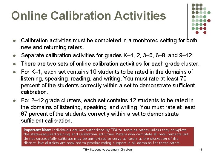 Online Calibration Activities l l l Calibration activities must be completed in a monitored