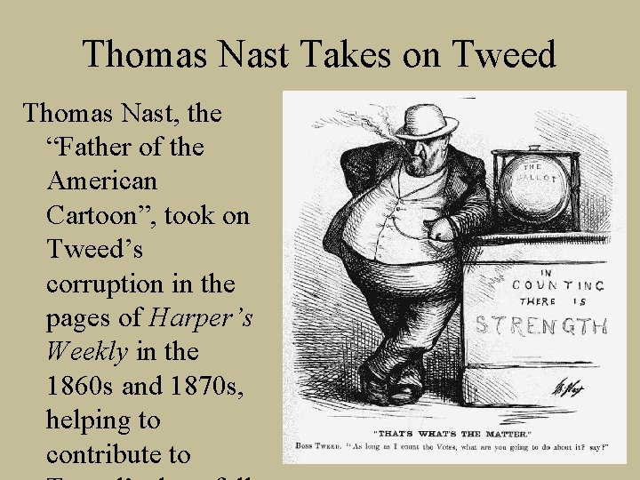 Thomas Nast Takes on Tweed Thomas Nast, the “Father of the American Cartoon”, took