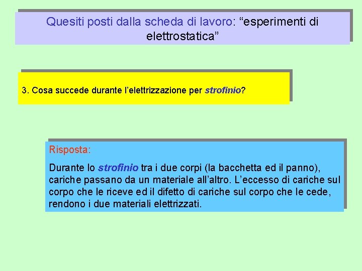 Quesiti posti dalla scheda di lavoro: “esperimenti di elettrostatica” 3. Cosa succede durante l’elettrizzazione