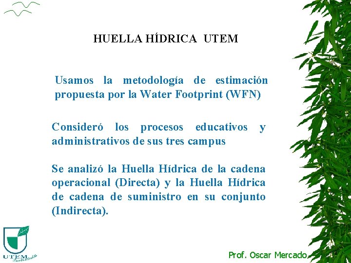 HUELLA HÍDRICA UTEM Usamos la metodología de estimación propuesta por la Water Footprint (WFN)