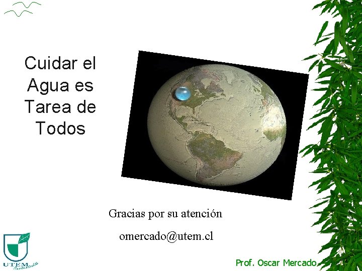 Cuidar el Agua es Tarea de Todos Gracias por su atención omercado@utem. cl Prof.