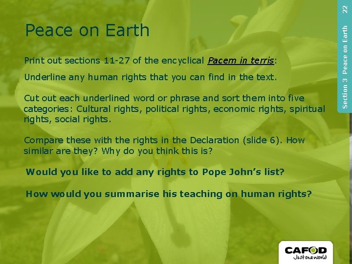 22 Print out sections 11 -27 of the encyclical Pacem in terris: Underline any