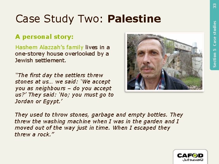 33 A personal story: Hashem Alazzah’s family lives in a one-storey house overlooked by