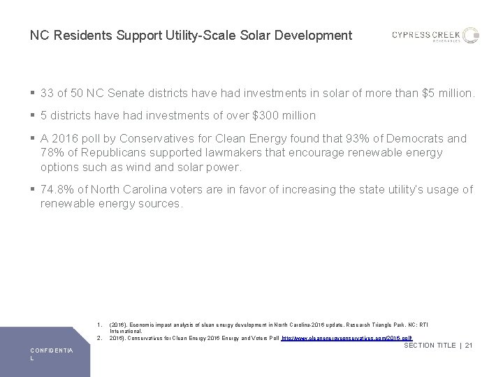 NC Residents Support Utility-Scale Solar Development § 33 of 50 NC Senate districts have