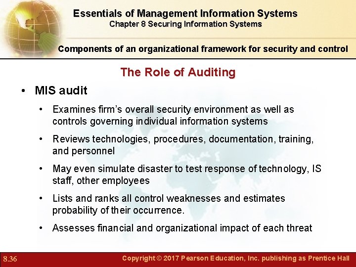 Essentials of Management Information Systems Chapter 8 Securing Information Systems Components of an organizational