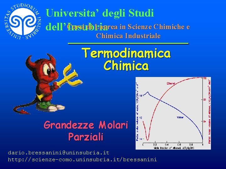 Universita’ degli Studi Corsi di Laurea in Scienze Chimiche e dell’Insubria Chimica Industriale Termodinamica Universita’ degli Studi Corsi di Laurea in Scienze Chimiche e dell’Insubria Chimica Industriale Termodinamica