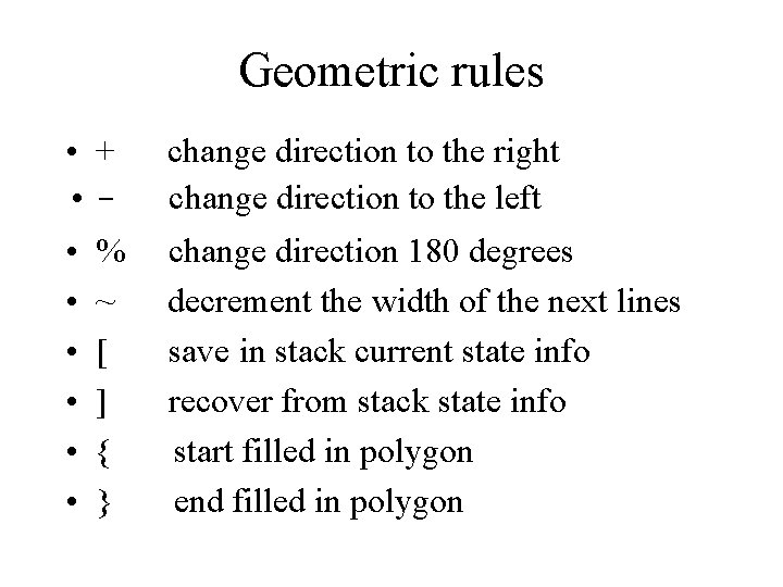 Geometric rules • + • - change direction to the right change direction to