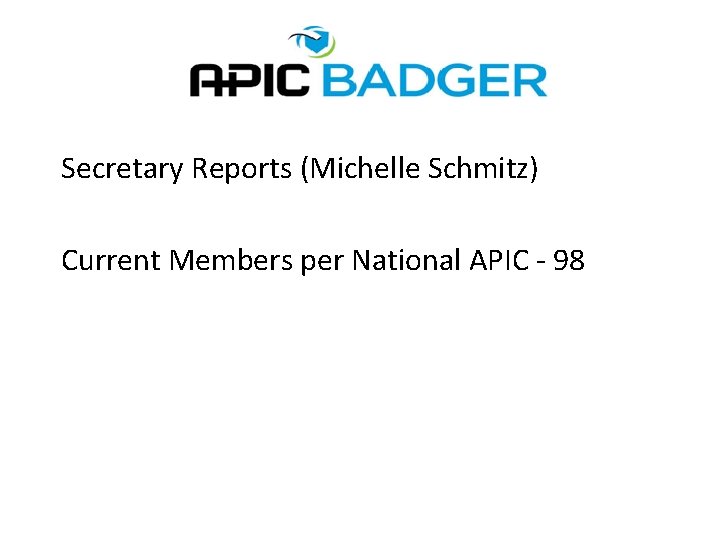 Secretary Reports (Michelle Schmitz) Current Members per National APIC - 98 