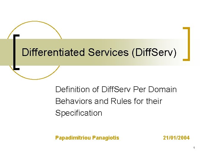 Differentiated Services (Diff. Serv) Definition of Diff. Serv Per Domain Behaviors and Rules for