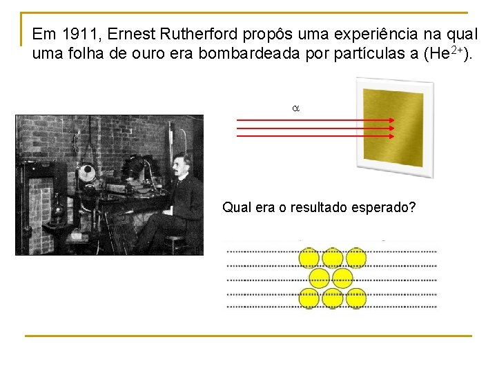 Em 1911, Ernest Rutherford propôs uma experiência na qual uma folha de ouro era