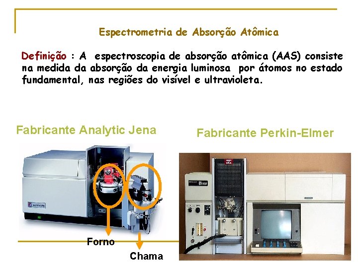 Espectrometria de Absorção Atômica Definição : A espectroscopia de absorção atômica (AAS) consiste na